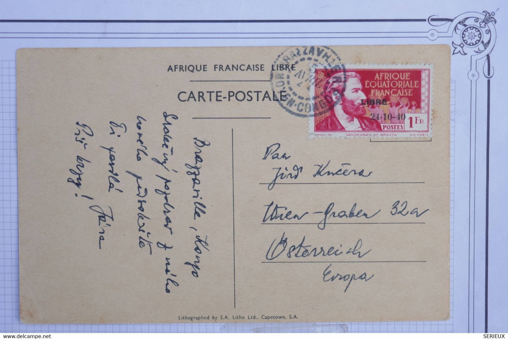 16 A.E.F BELLE CARTE RRR  1943 FRANCE LIBRE MOYEN CONGO BRAZZAVILLE A VIENNE.+ N° 140B + GEN DE GAULLE+AFF. PLAISANT - Cartas & Documentos