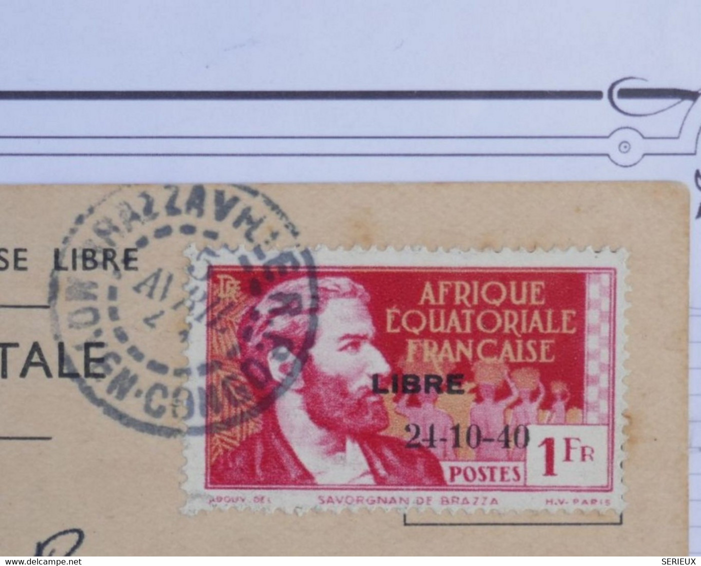 16 A.E.F BELLE CARTE RRR  1943 FRANCE LIBRE MOYEN CONGO BRAZZAVILLE A VIENNE.+ N° 140B + GEN DE GAULLE+AFF. PLAISANT - Covers & Documents