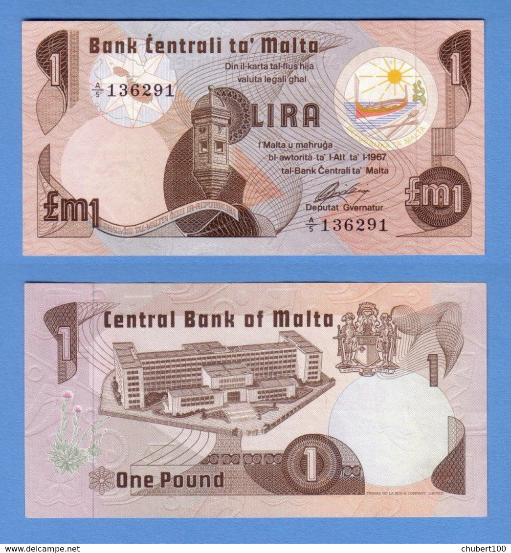 MALTA , P 34a, 1 Lira , L 1967 (1979) ,almost  UNC Presque Neuf , NO Blind Dot - Malta