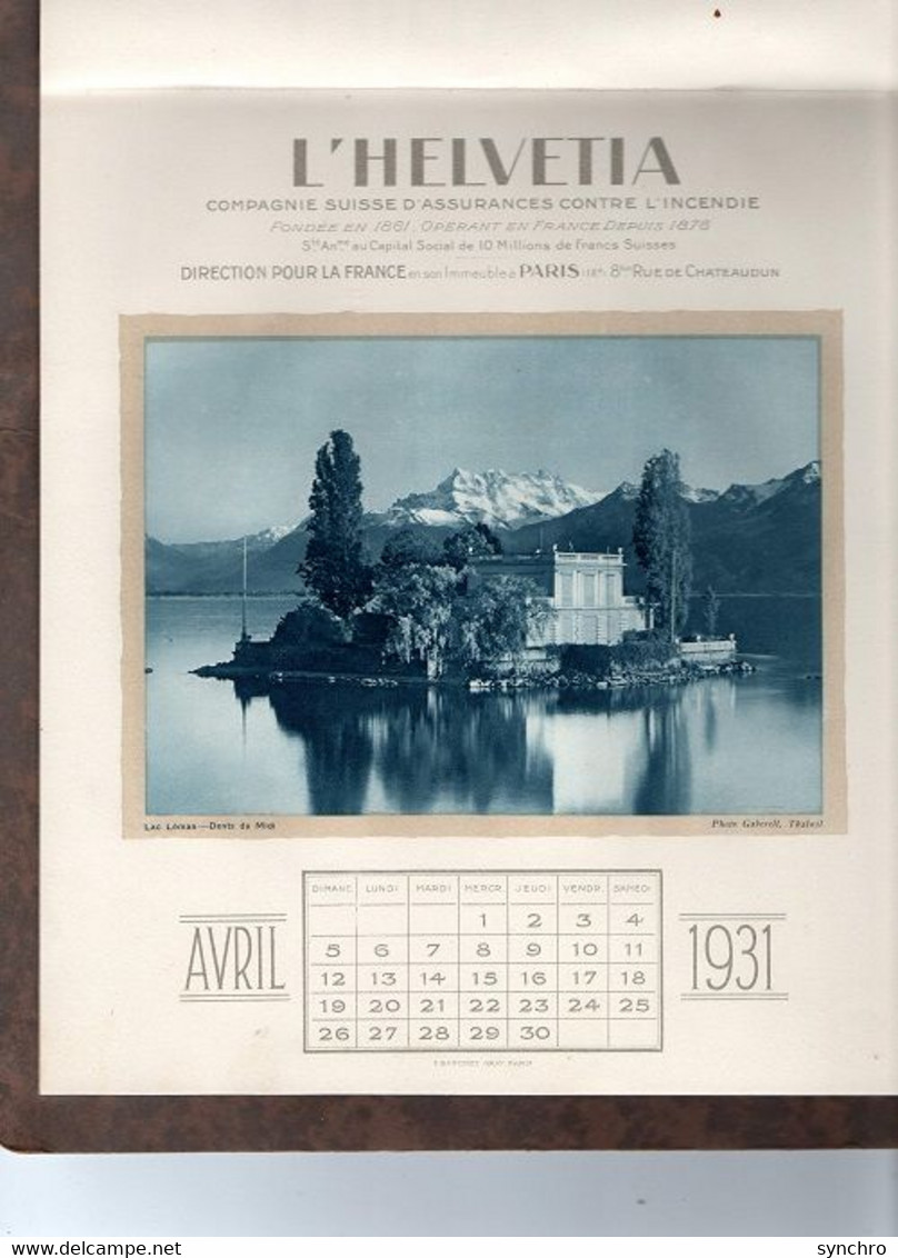 Calendrier De L'helvetia-incendie Photos De Lac Suisse - Grand Format : 1921-40