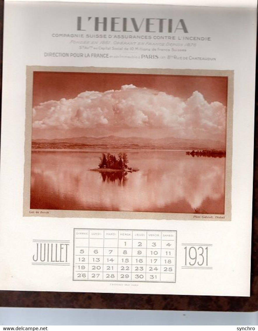 Calendrier De L'helvetia-incendie Photos De Lac Suisse - Grand Format : 1921-40