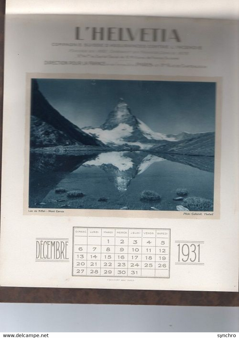 Calendrier De L'helvetia-incendie Photos De Lac Suisse - Grand Format : 1921-40