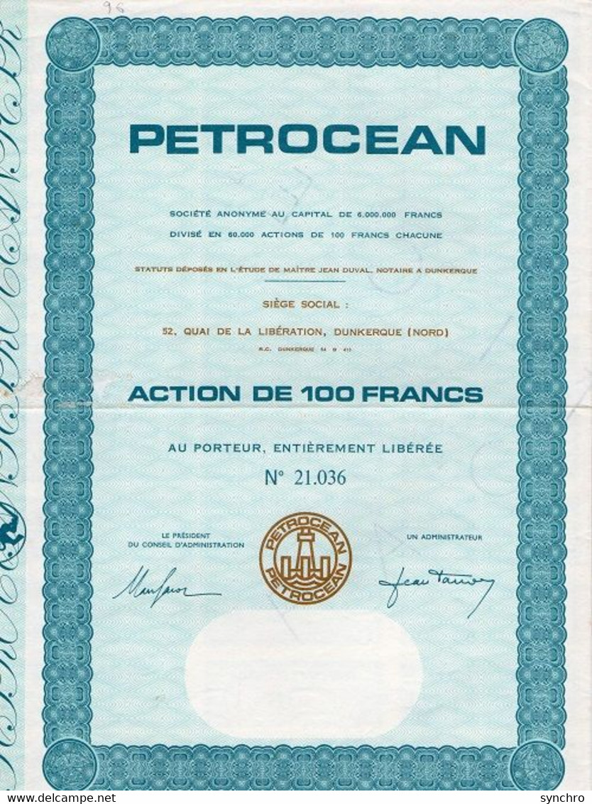 Petrocean  : Action De 100 Francs - Oil