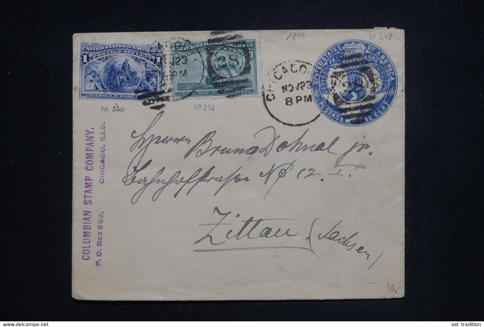 ETATS UNIS - Entier Postal Commercial + Compléments De Chicago Pour L'Allemagne En 1893  - L 126776 - ...-1900