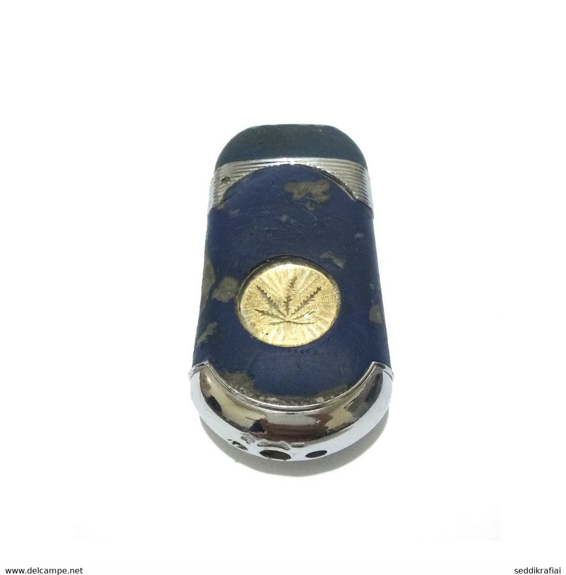 Vintage Lighter Marijuana Windproof Gaz Butane Blue Silver Gold Cigarette Working - Autres & Non Classés