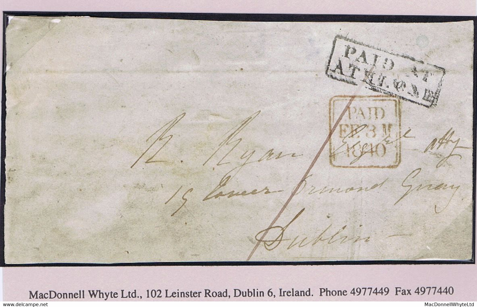 Ireland Westmeath Uniform Penny Post 1840 Front Only To Dublin With Boxed PAID AT/ATHLONE - Prefilatelia