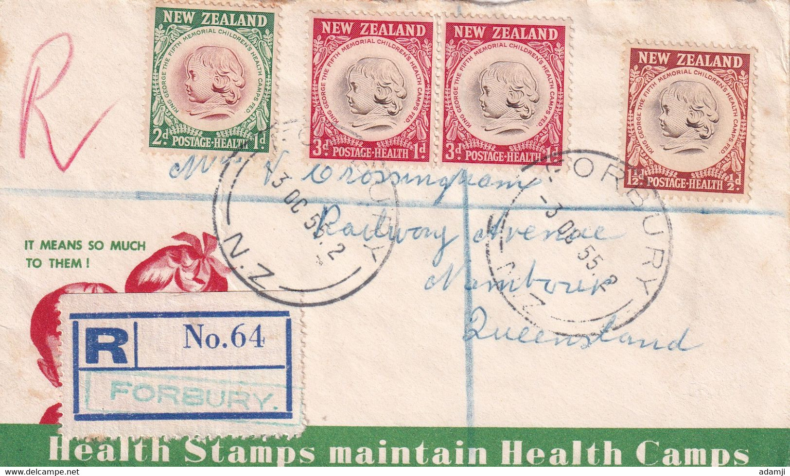 NEW ZEALAND 1955 HEALTH REGD. FDC COVER. - Cartas & Documentos