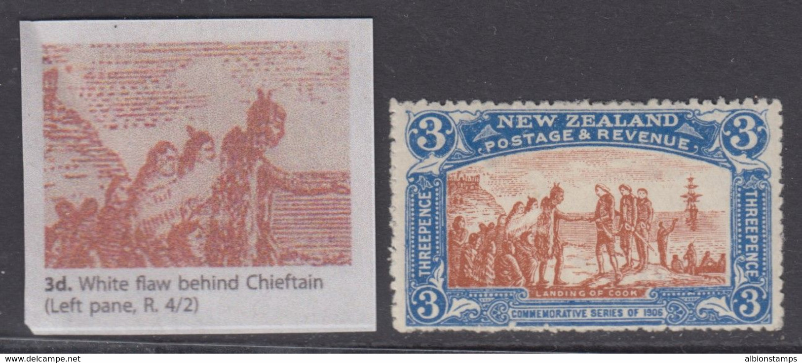 New Zealand, SG 372a, Large Pt OG (small Thin) "White Flaw Behind Chieftan" Var - Neufs