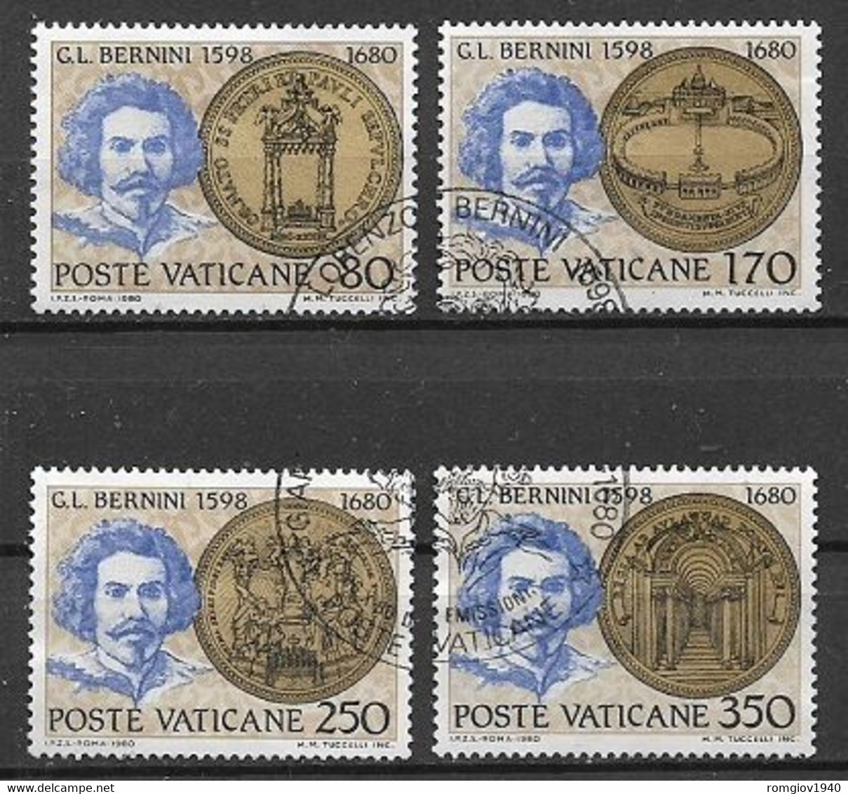 VATICANO 1980 CENTENARIO DELLA MORTE DI GIAN LORENZO BERNINI SASS. 676-679 USATA VF - Usati