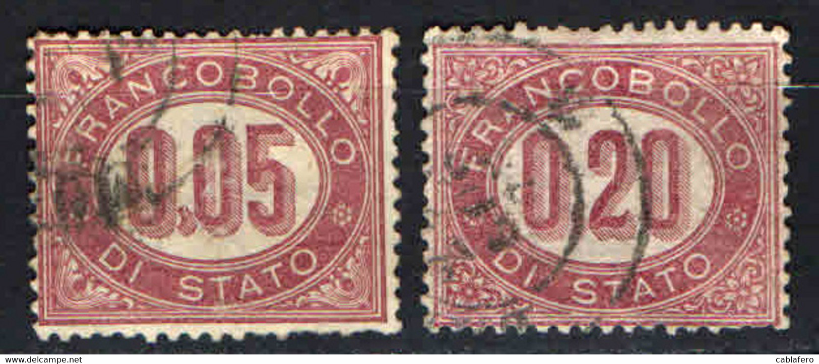 ITALIA REGNO - 1875 - CIFRE DEL VALORE IN UN OVALE - 5 E 20 CENT. - USATI - Oficiales