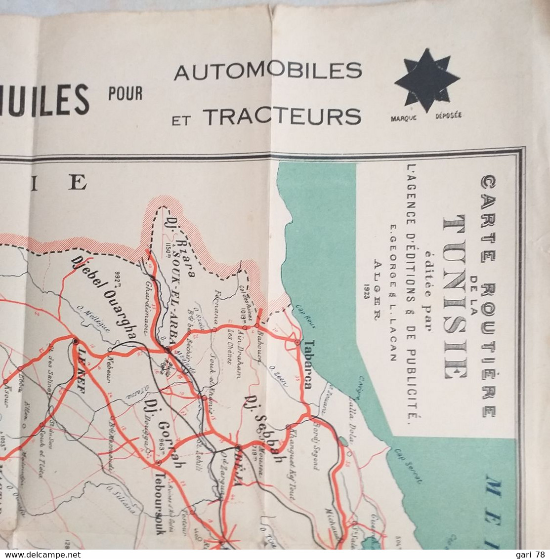 Carte Routiere De La TUNISIE éditée En 1923, Publicité Spidoléines - Roadmaps