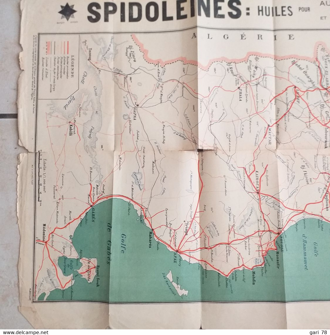 Carte Routiere De La TUNISIE éditée En 1923, Publicité Spidoléines - Roadmaps