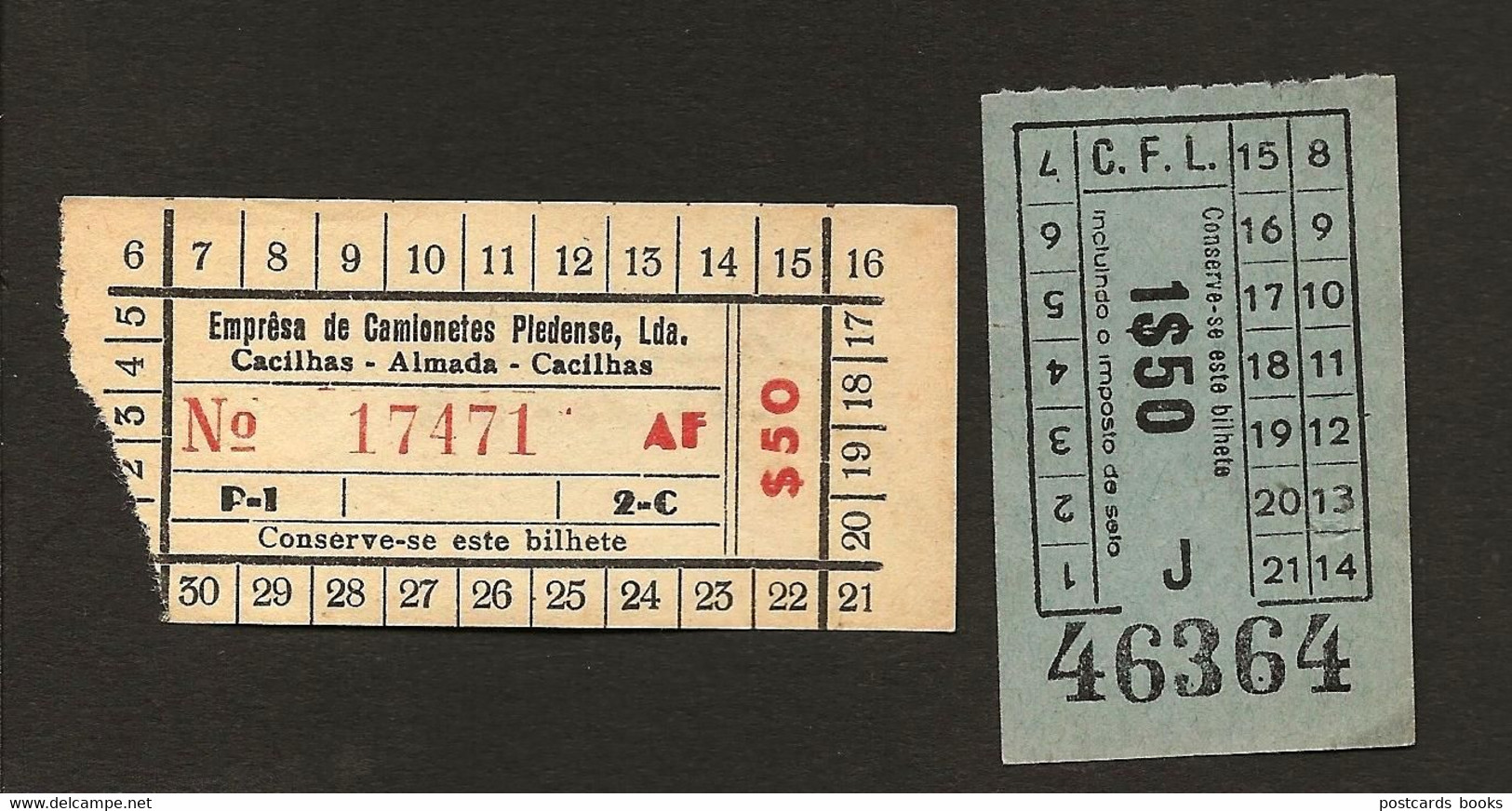 2 Bilhetes CAPICUA Carris E Camionete LISBOA / CACILHAS (Almada Setubal). Set 2 Vtg Ticket RADAR / PALINDROME Portugal - Europa