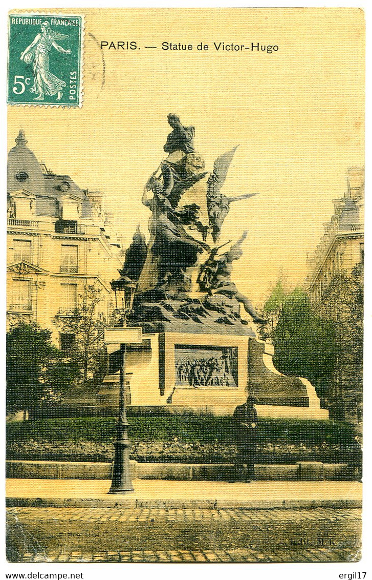 75016 PARIS - Statue De Victor Hugo - Tramée Genre Toile - Arrondissement: 16