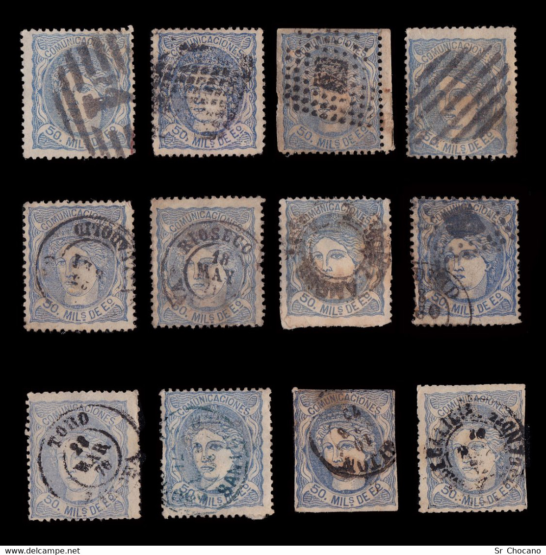 España.1870.Efigie Alegórica.50m.Lote 12 Matasello.Edifil.107 - Used Stamps