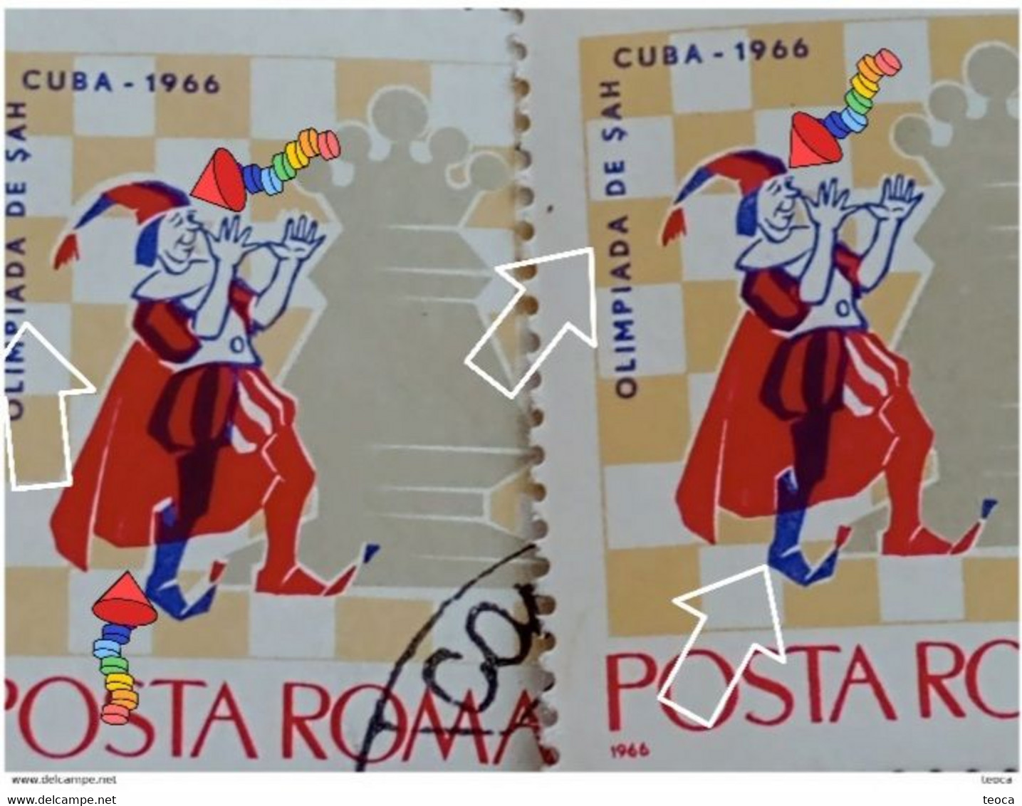 Stamps Errors Chess Romania 1966 MI 2479 Printed With Misplaced Chess Piece Used - Errors, Freaks & Oddities (EFO)