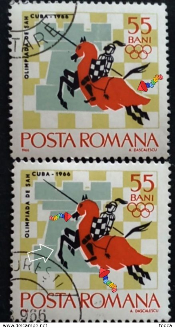 Stamps Errors Chess Romania 1966 MI 2480 Printed With Misplaced Chess Piece Used - Abarten Und Kuriositäten