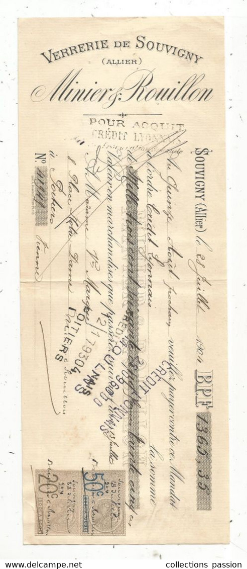 Lettre De Change, 18904, Verrerie De SOUVIGNY , Allier, MINIER & ROUILLON,  2 Scans, TIMBREE,  Frais Fr 1.75 E - Lettres De Change