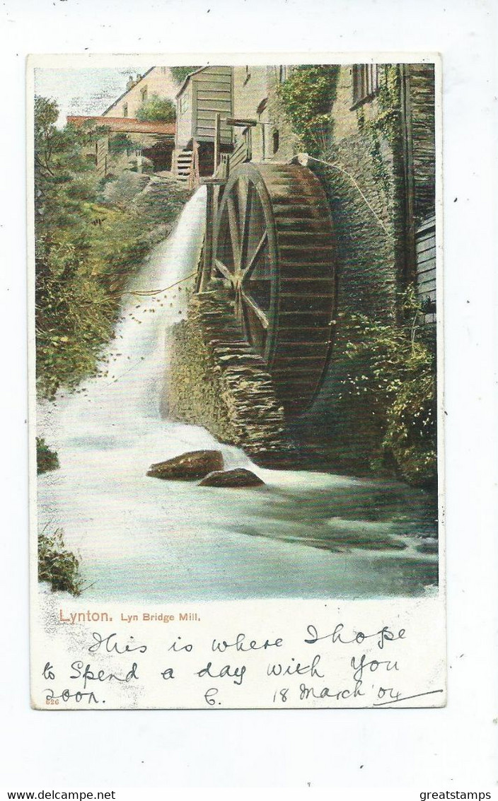 Devon Postcard Lynton Bridge Mill Posted 1904  Hartland And Bideford Steel Cds And Duplex Cancels Peacock - Lynmouth & Lynton