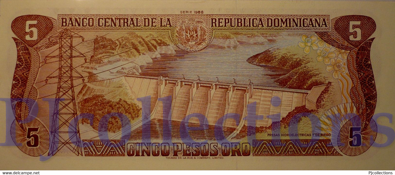 DOMINICAN REPUBLIC 5 PESOS ORO 1988 PICK 118c UNC - Dominicaine