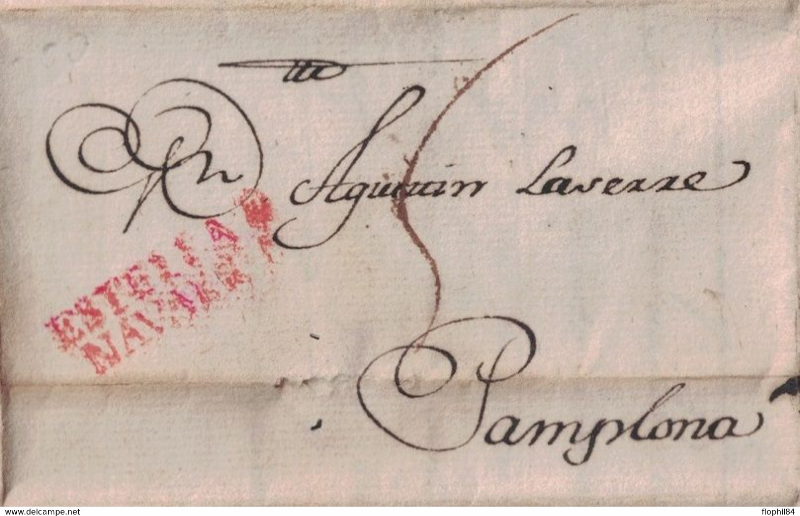 ESPAGNE - ESTELLA - NAVARRE - GRIFFE ROUGE - LETTRE POUR PAMPLONA AVEC TEXTE ET SIGNATURE DE 1808. - ...-1850 Prephilately