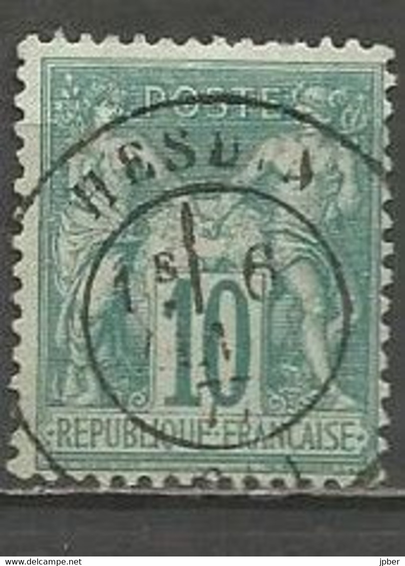 France - Type Sage - Type I (N Sous B) - N°65 10c. Vert - Obl. HESDIN (Pas-de-Calais) - 1876-1878 Sage (Typ I)