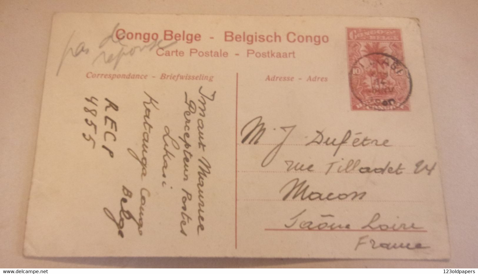 Congo Belge - Carte Postale Leopard  - Entier Postaux - Oblit Likasi - Exp Vers Macon France - Autres & Non Classés