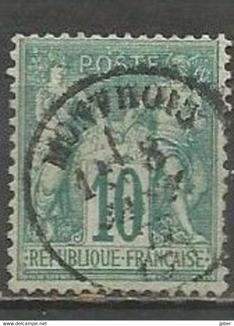 France - Type Sage - Type I (N Sous B) - N°65 10c. Vert - Obl. MONTHOIS (Ardennes) - 1876-1878 Sage (Typ I)