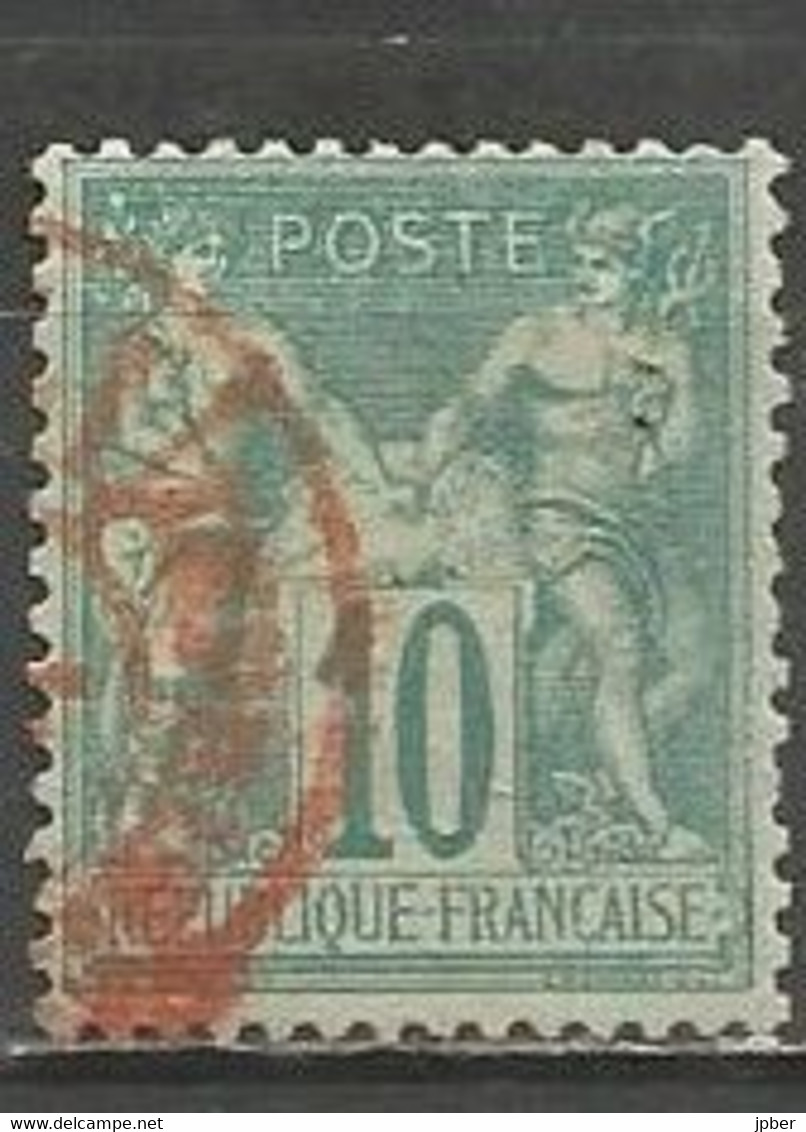 France - Type Sage - Type I (N Sous B) - N°65 10c. Vert - Obl. Cachet Rouge Des Imprimés - 1876-1878 Sage (Tipo I)