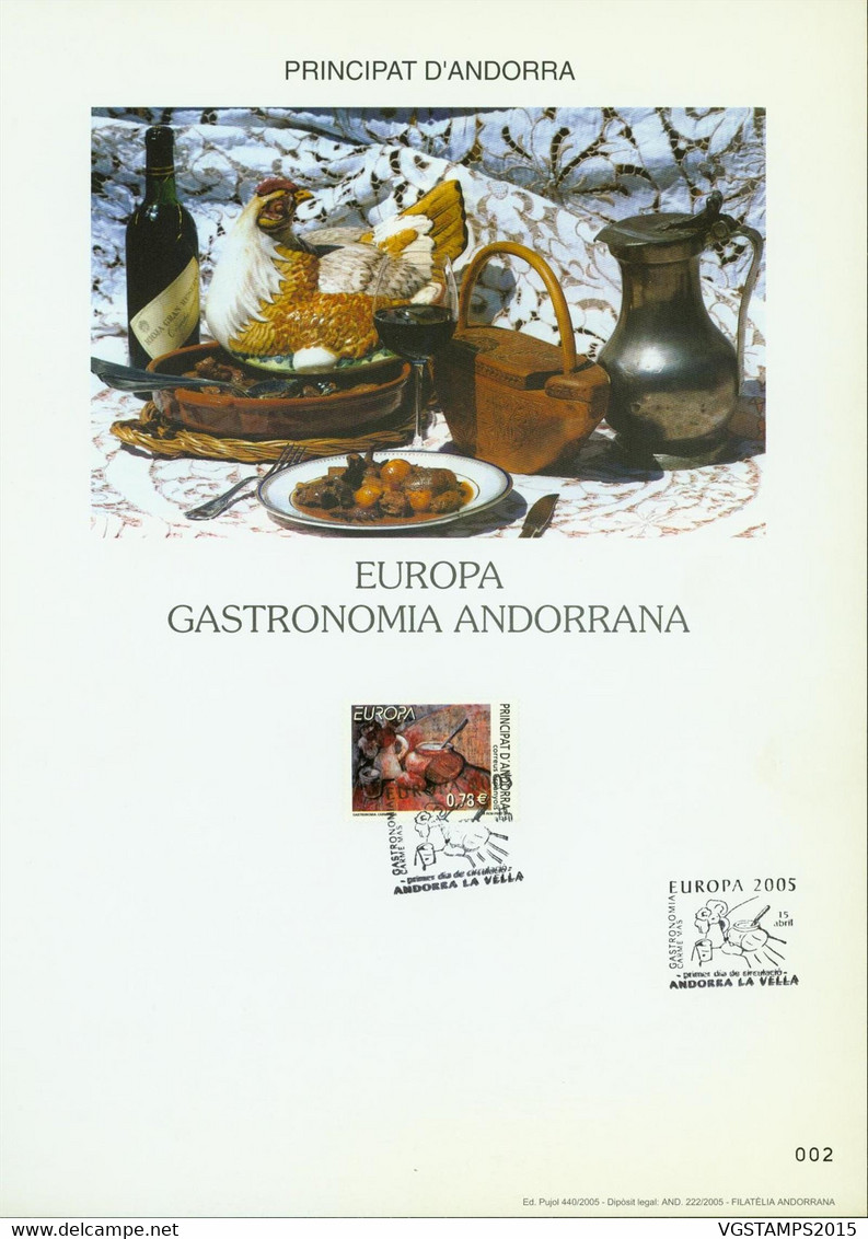 Andorre 2005-Andorre-Espagnole. Timbre Oblitéré Yvert Nr. 314 Sur Encart Spéciale.  Gastronomie........   (EB) DC-11098 - Collections