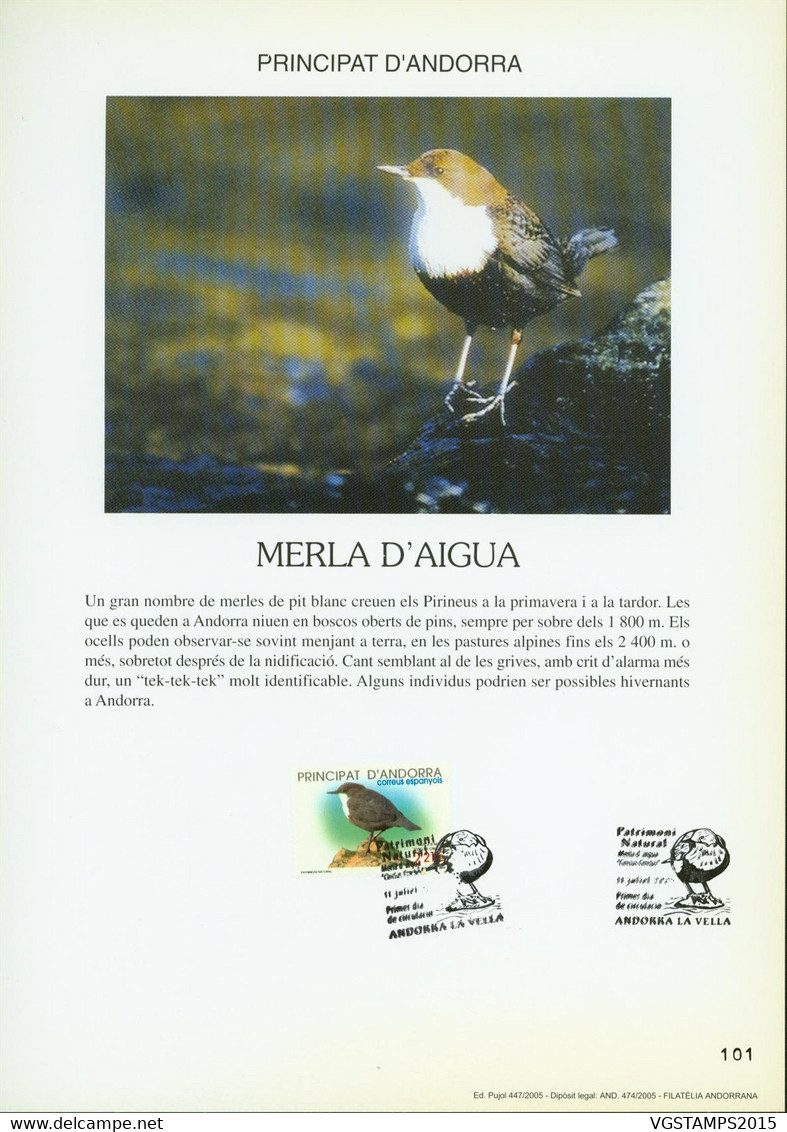 Andorre 2005-Andorre-Espagnole. Timbre Oblitéré Yvert Nr. 317 Sur Encart Spéciale.  Oiseau...   (EB) DC-11106 - Collections