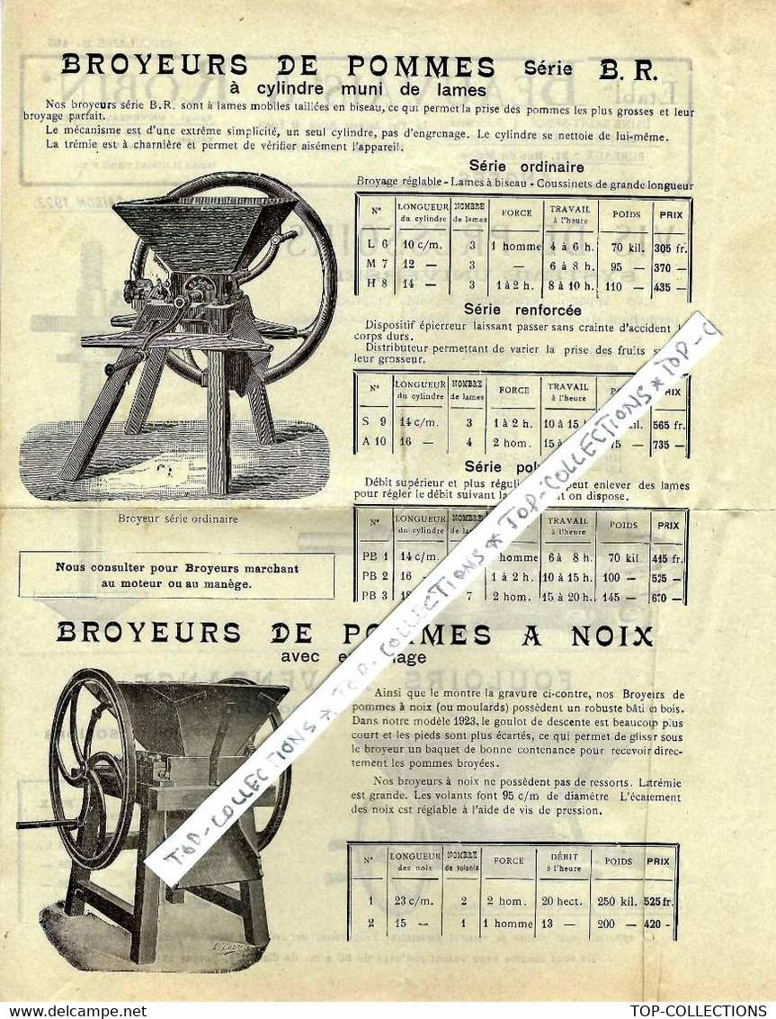1923 BEAUVAIS & ROBIN Angers MATERIEL AGRICULTURE VITICULTURE VENDANGE  VIN VIS PRESSOIRS FOULOIRS BROYEURS - Werbung