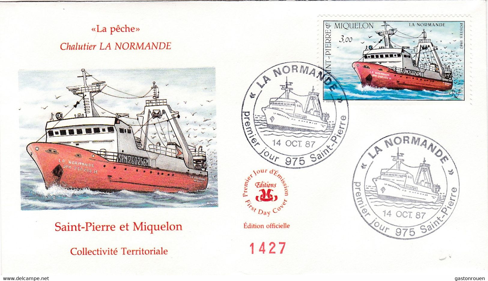 St Pierre & Miquelon PREMIER JOUR FDC 1987 482 Chalutier La Normande - FDC
