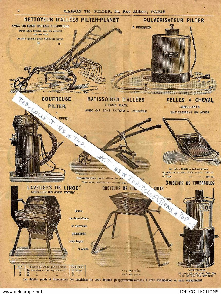 1925 TH. PUILTER PARIS USINE A NEVERS Nièvre  4 Pleines Pages De Matériel AGRICULTURE VITICULTURE ELEVAGE VOIR SCANS - Pubblicitari