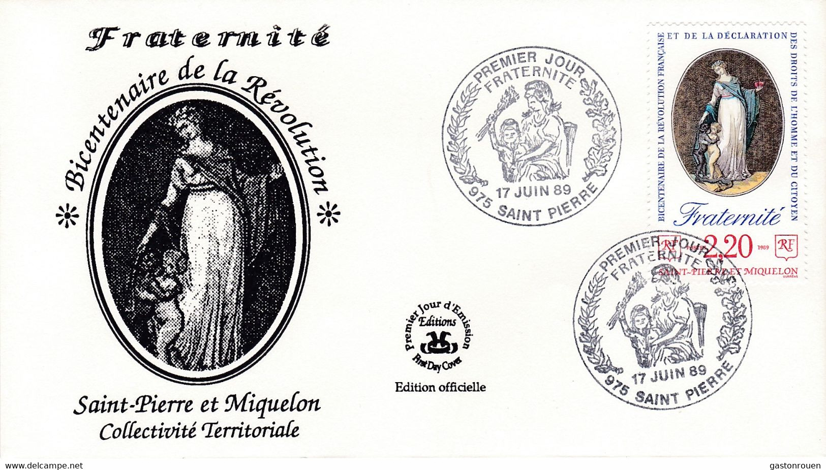 St Pierre & Miquelon PREMIER JOUR FDC 1989 500 Fraternité - FDC