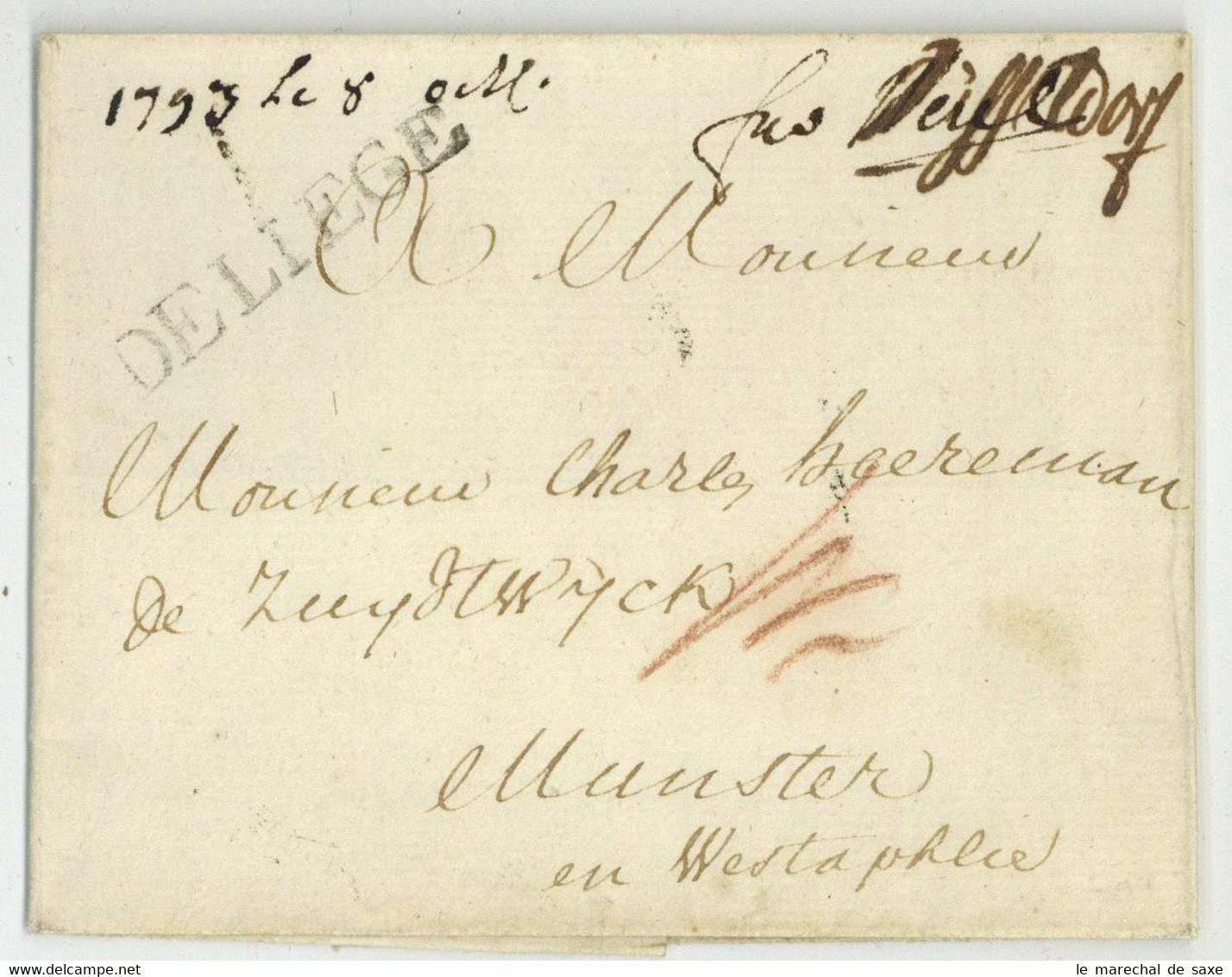 DE LIEGE + Franco Düsseldorf Pour Münster Westfalen 8 Octobre 1793 LSC - 1714-1794 (Oesterreichische Niederlande)