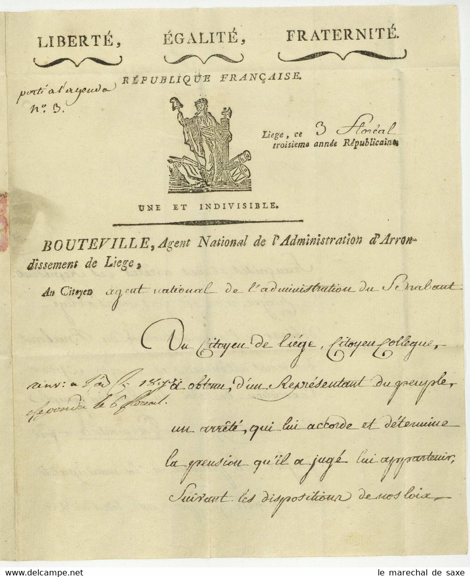 Liege 1795 Vignette DE LIEGE Bouteville Agent National Revolution Franchise - 1794-1814 (Période Française)