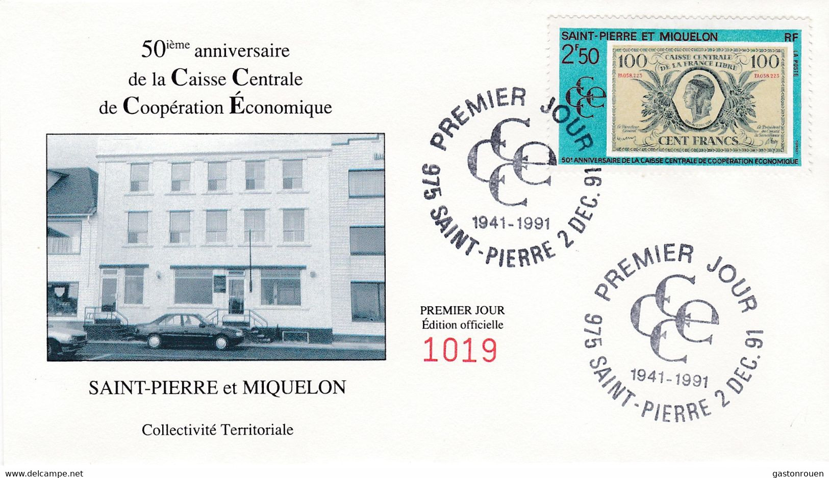 St Pierre & Miquelon PREMIER JOUR FDC 1991 551 Caisse Centrale De Coopération économique - FDC