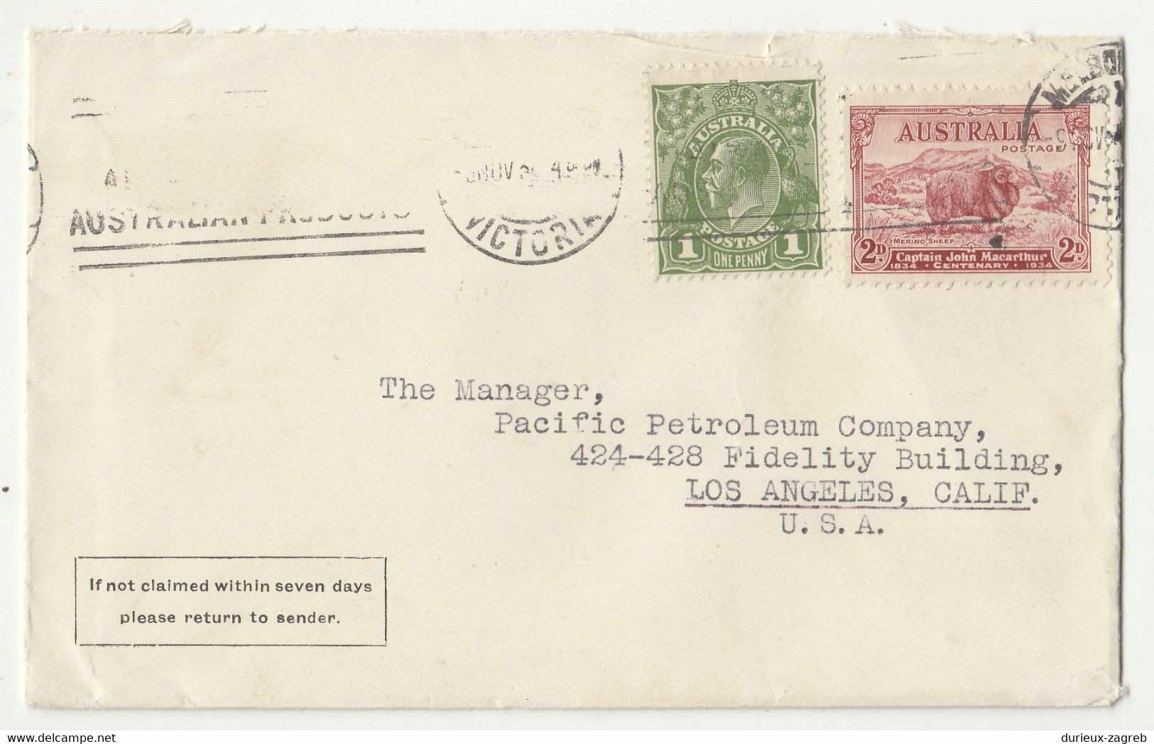 Bank Of New South Wales Company Letter Cover Posted 193? To USA B220720 - Briefe U. Dokumente