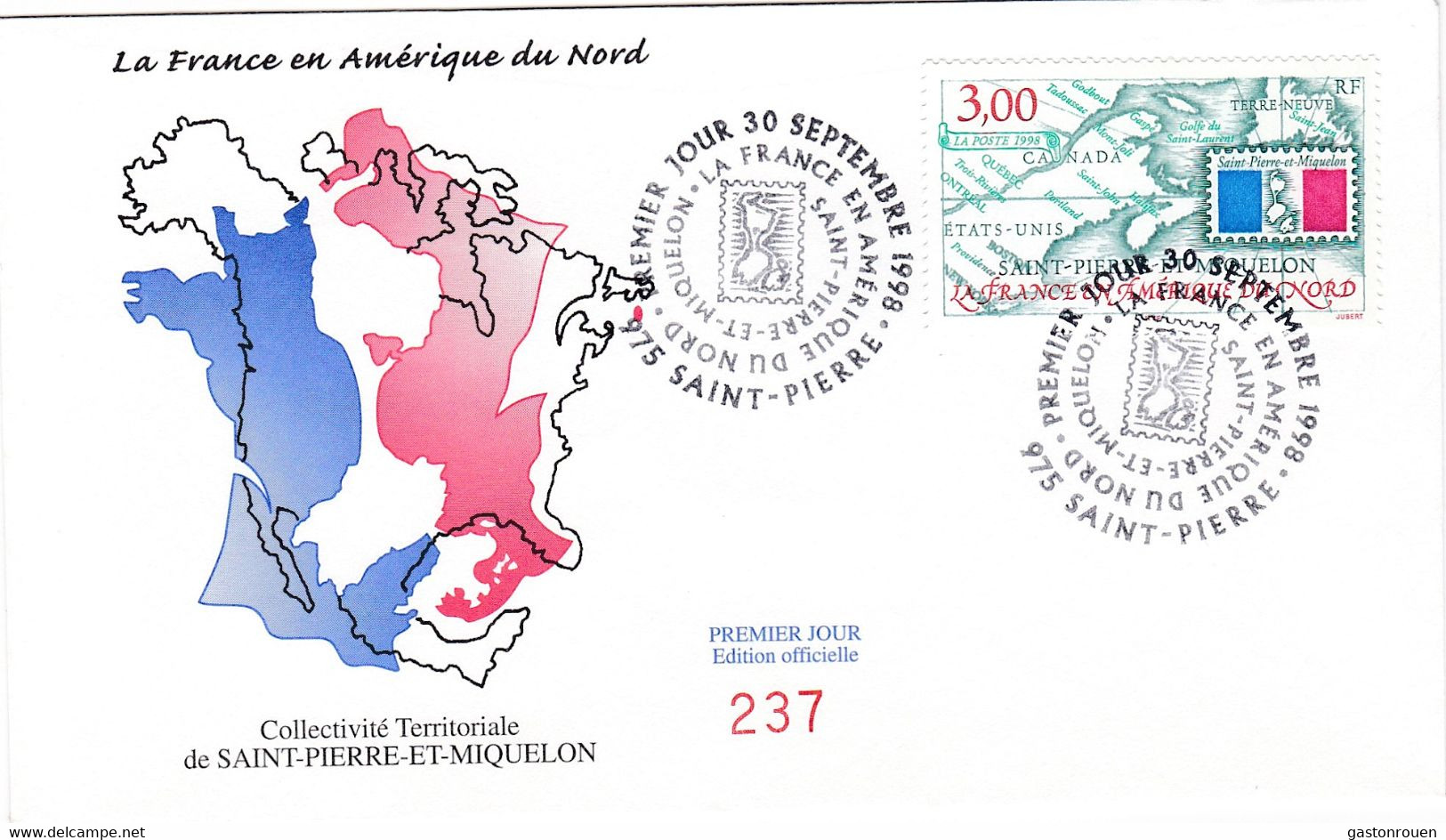 St Pierre & Miquelon PREMIER JOUR FDC 1998 680 La France En Amérique Du Nord - FDC