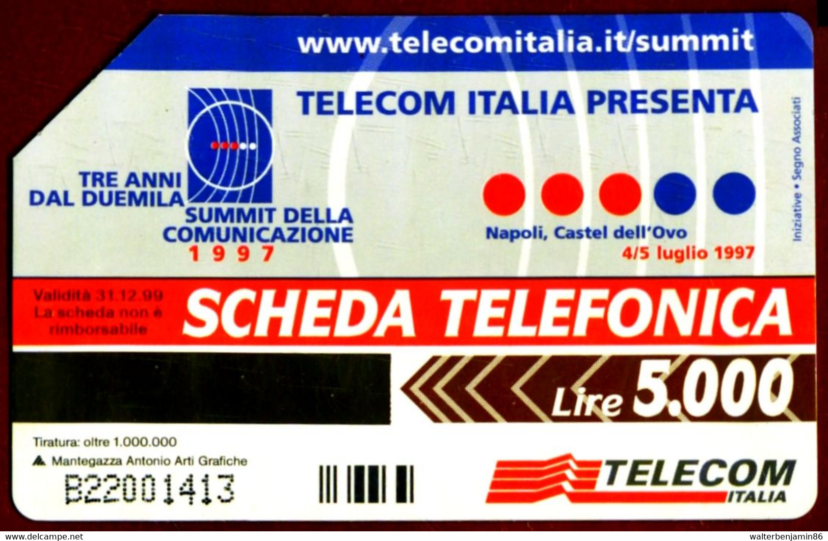 G 633 C&C 2697 SCHEDA TELEFONICA USATA SUMMIT COMUNICAZIONE 1997 NAPOLI PIAZZA DEL PLEBISCITO - [3] Erreurs & Variétées