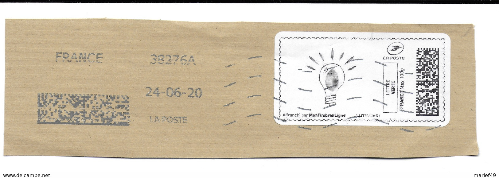 VIGNETTE D'AFFRANCHISSEMENT, MON TIMBRE EN LIGNE SUR FRAGMENT 2020, OBLITÉRÉE - 1999-2009 Illustrated Franking Labels