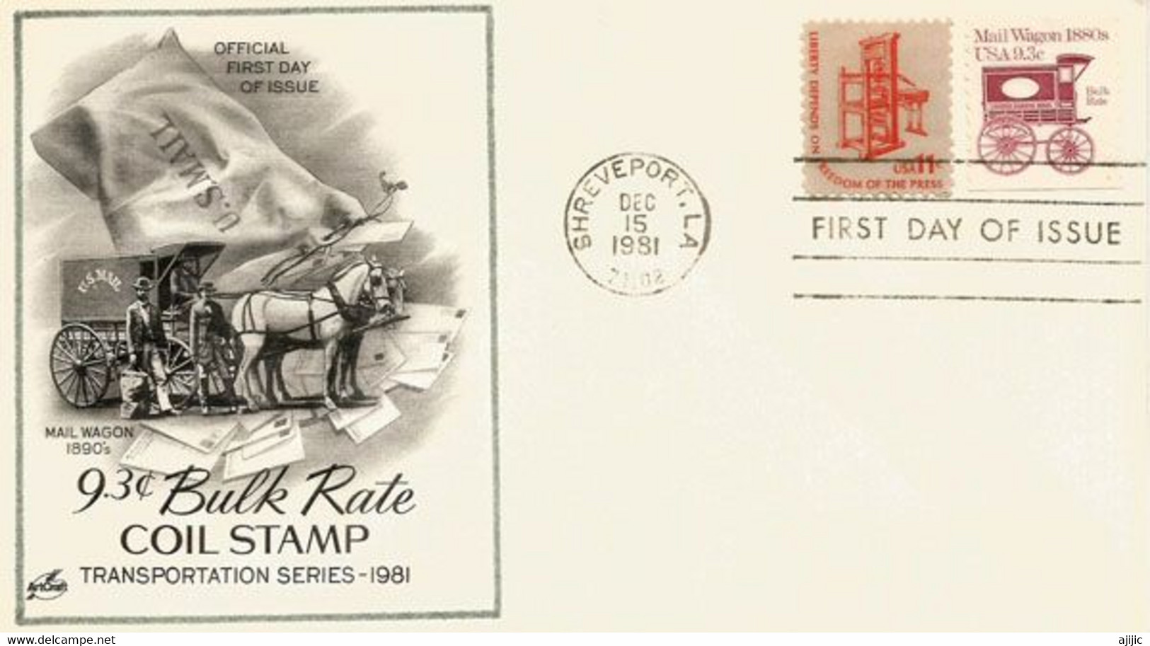 USA. WAGON POST / MAIL WAGON 1890's. FDC Louisiana 1981 - Diligences