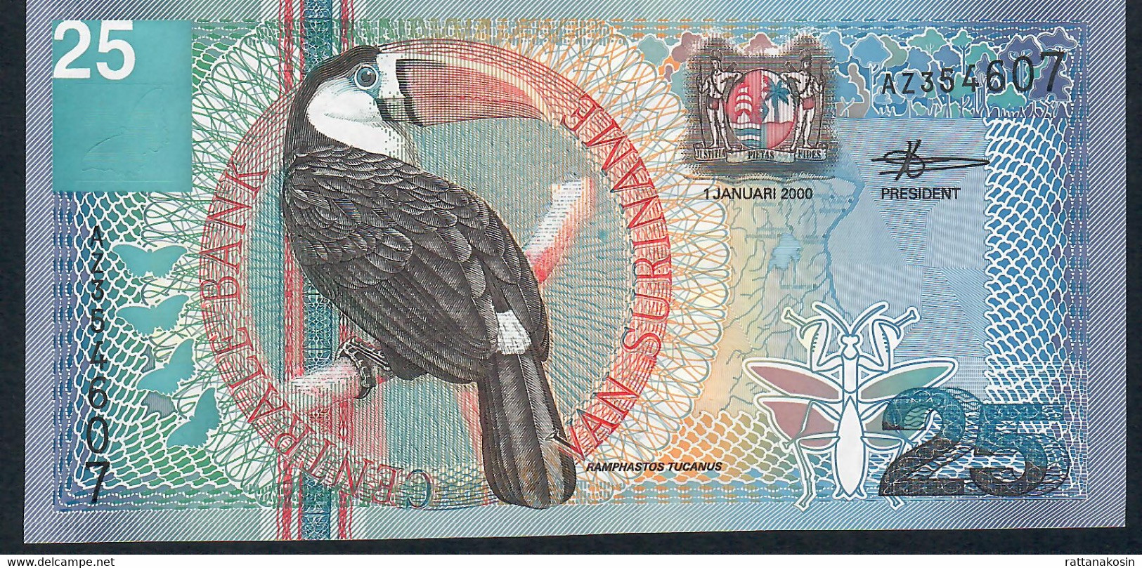 SURINAM  P148 25 GULDEN 2000 UNC. - Suriname