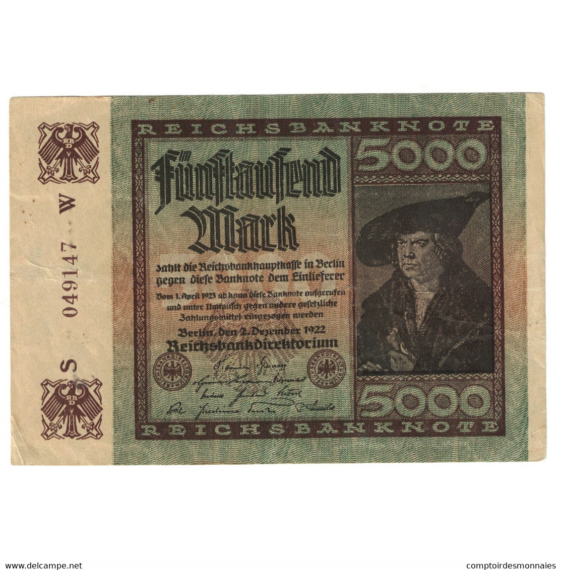 Billet, Allemagne, 5000 Mark, 1922, 1922-12-02, KM:81a, SUP - 5000 Mark