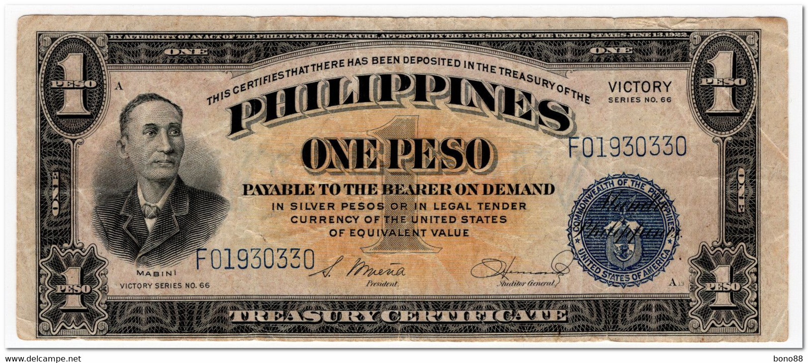 PHILIPPINES,1 PESO,1944,P.94,F-VF - Philippines