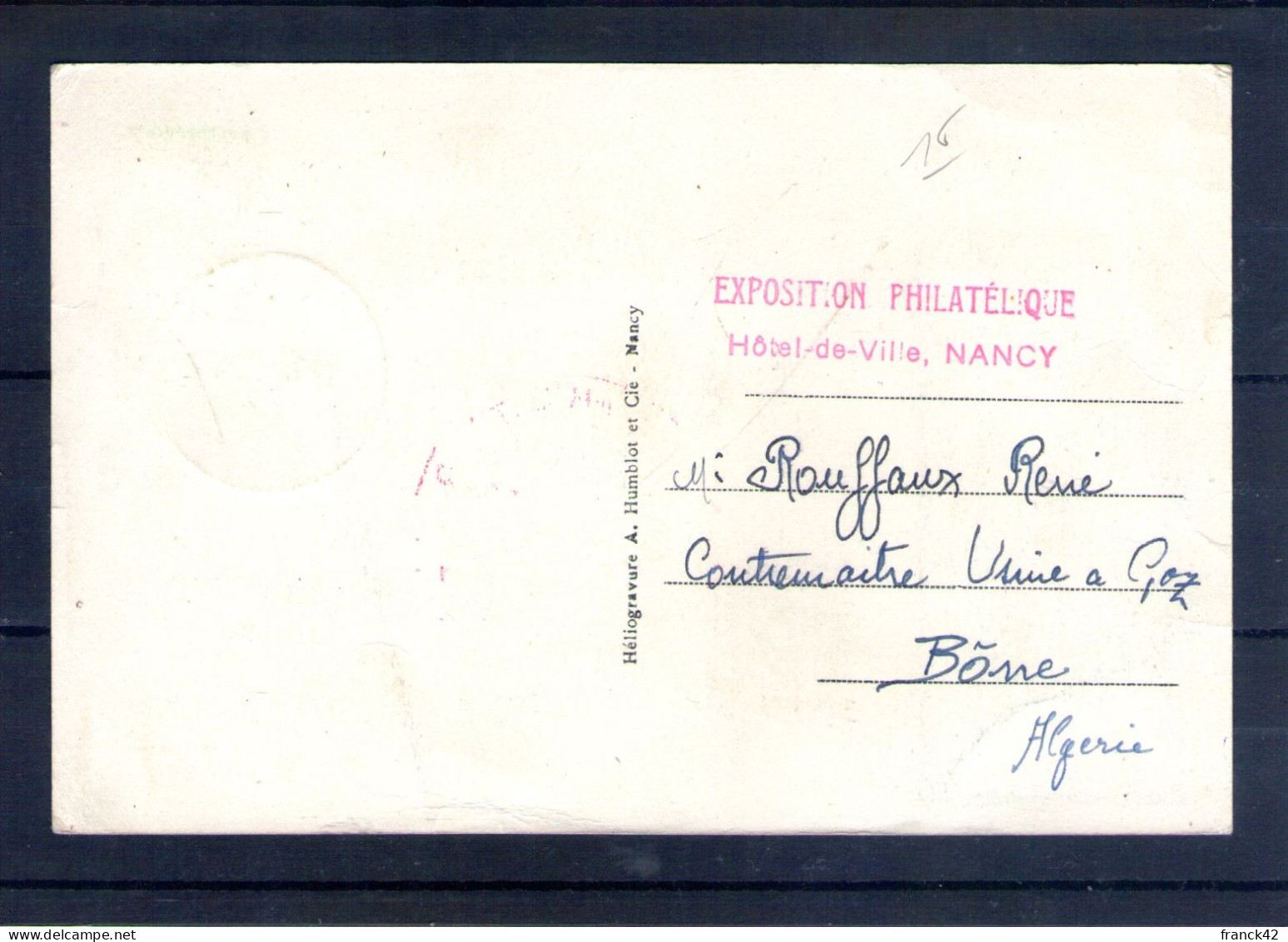 France. Carte Postale. Exposition Philatélique De Nancy. 23-26 Juillet 1942 - Lettres & Documents