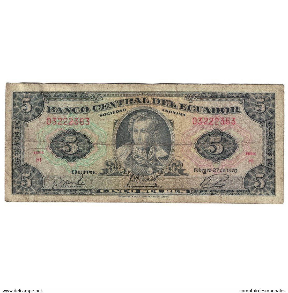 Billet, Équateur, 5 Sucres, 1970, 1970-02-27, KM:113b, B+ - Ecuador