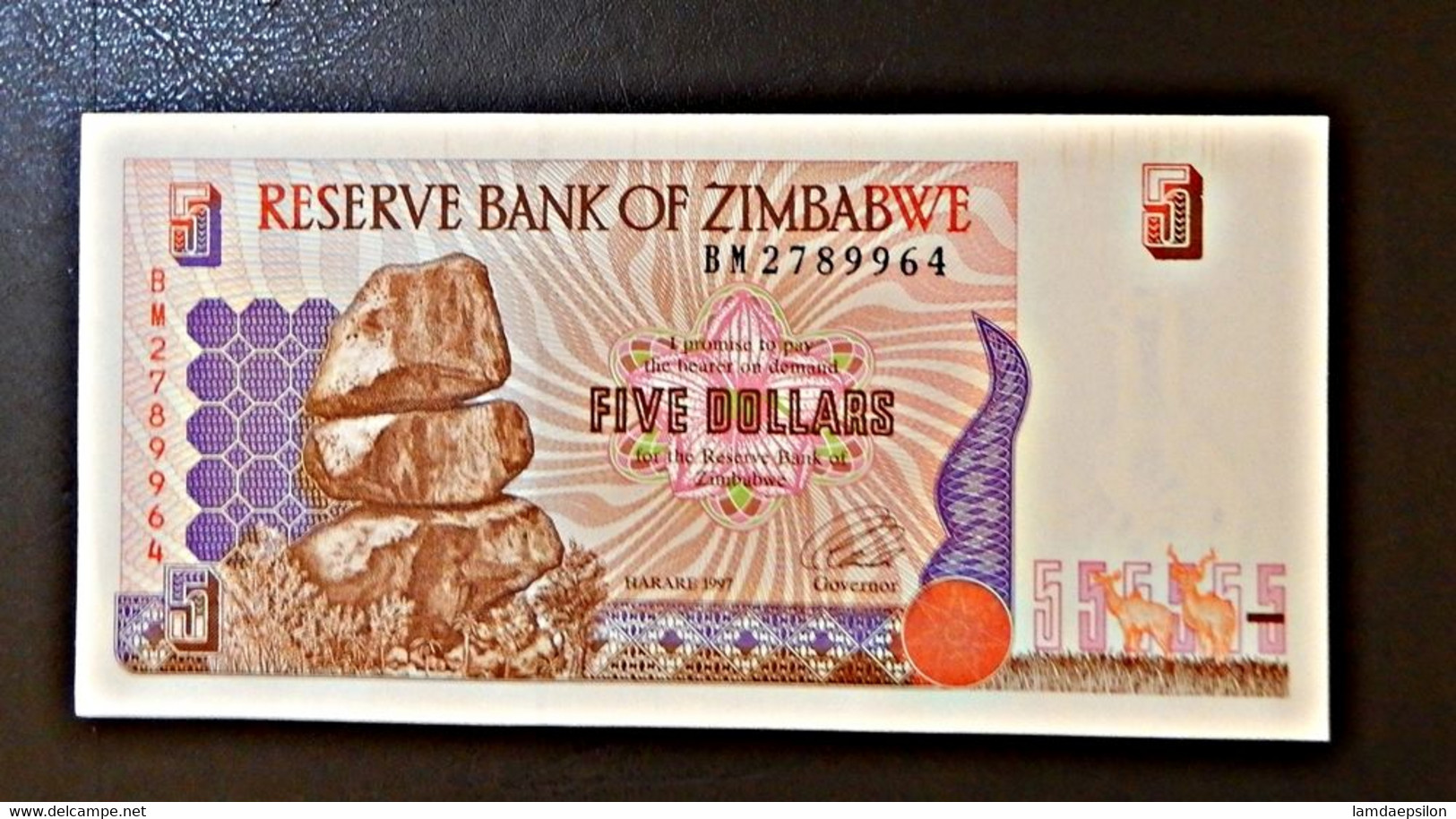 A4 ZIMBABWE  BILLETS DU MONDE WORLD BANKNOTES  5 DOLLARS 1997 - Zimbabwe