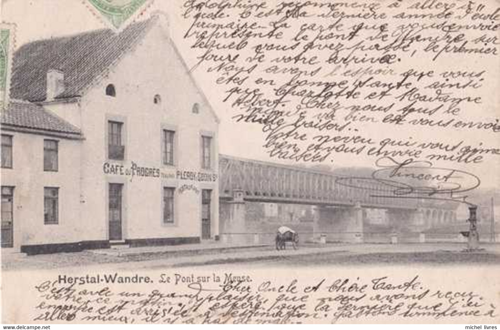 Herstal-Wandre - Le Pont Sur La Meuse - Café Du Progrès - Circulé En 1905 - Dos Non Séparé - TBE - Herstal